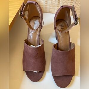 Style & Co Suede Open Toe Block Heel Red Maroon 8.5 New